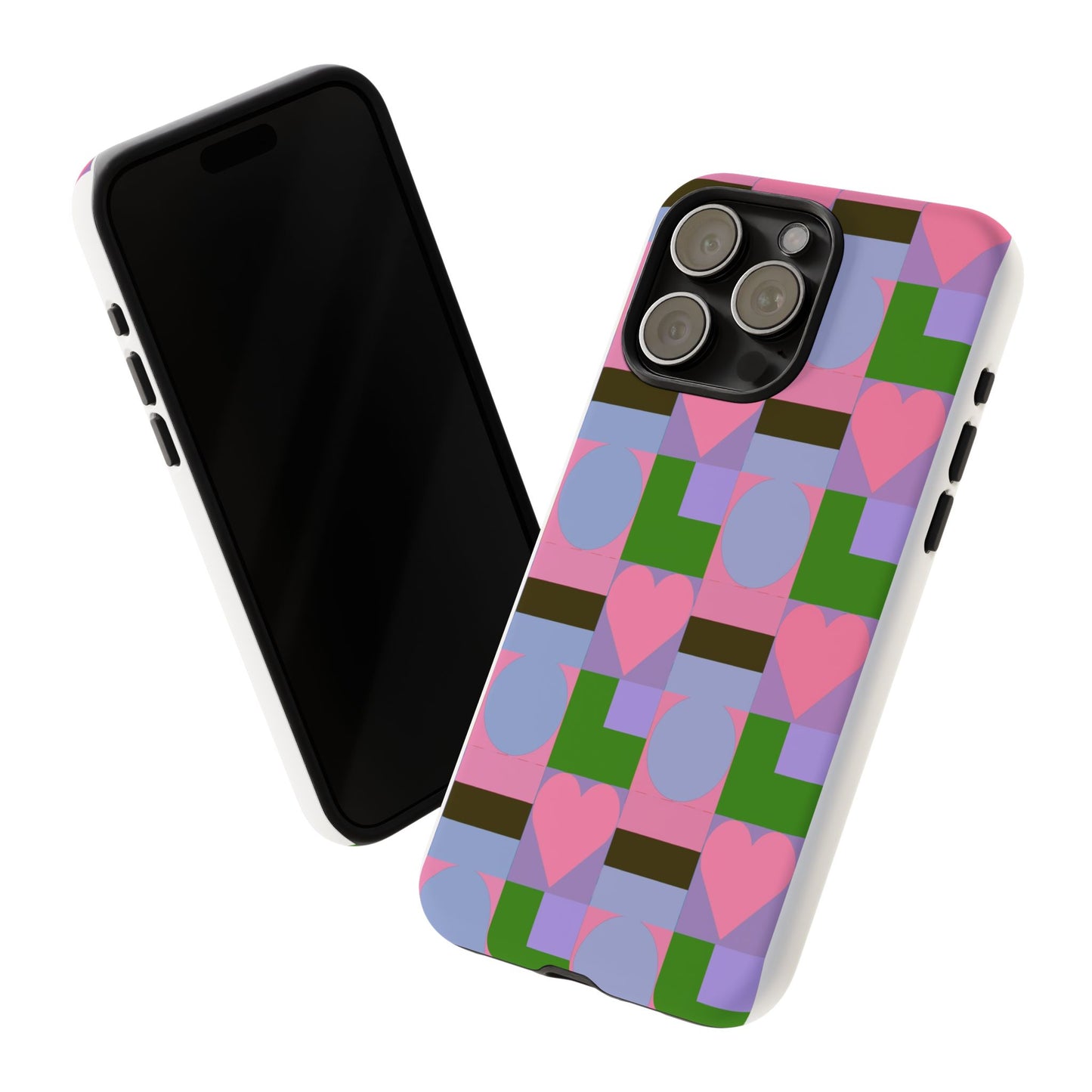 Geometric Heart Pattern Tough Phone Case — Pink & Lavender Protective Cover