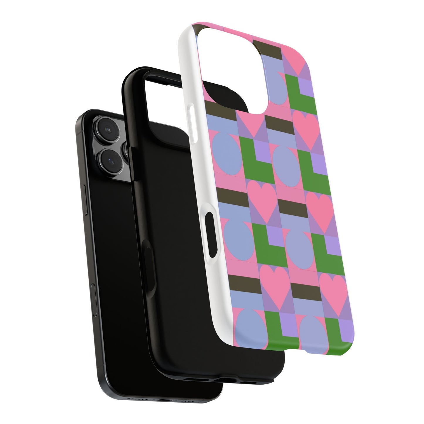 Geometric Heart Pattern Tough Phone Case — Pink & Lavender Protective Cover