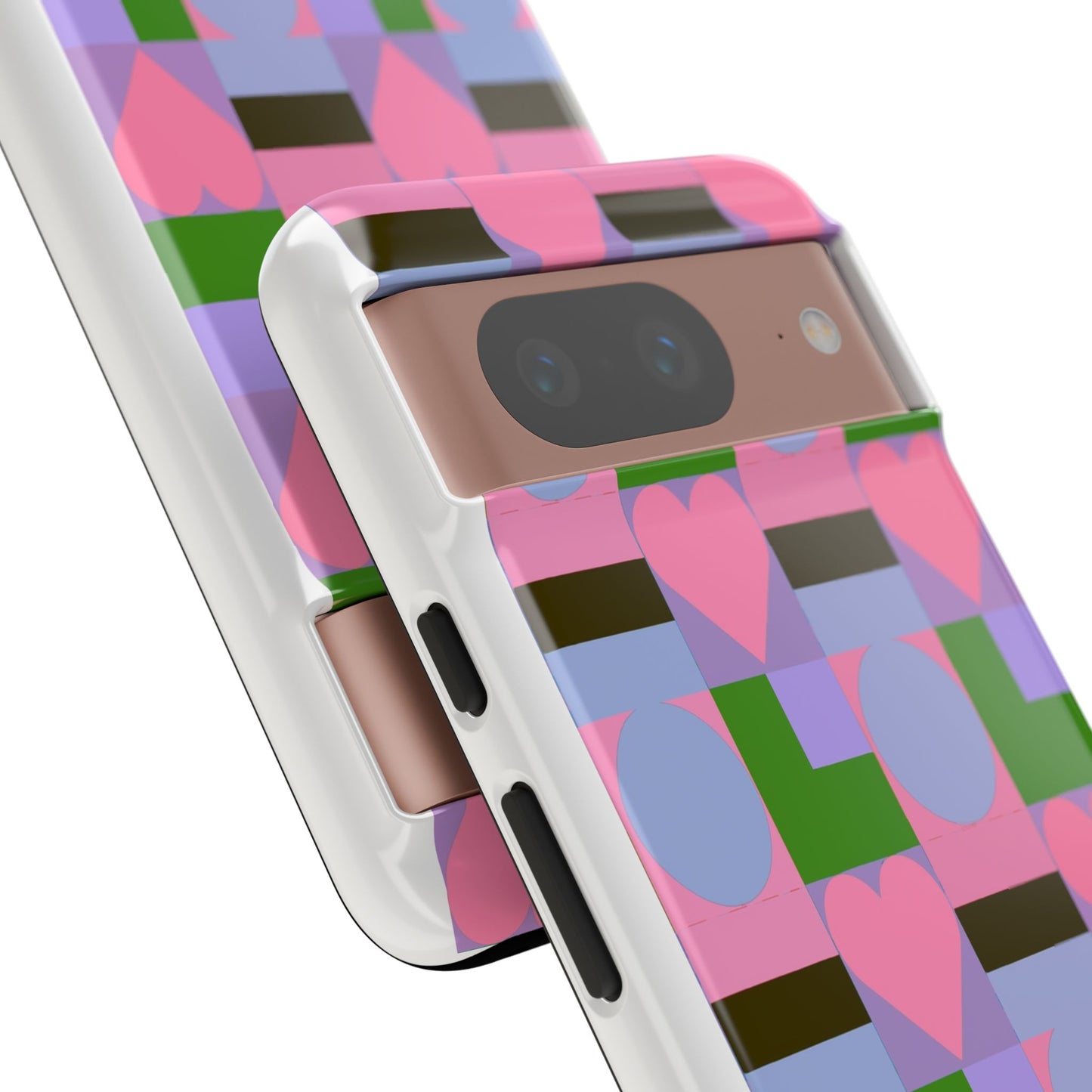 Geometric Heart Pattern Tough Phone Case — Pink & Lavender Protective Cover