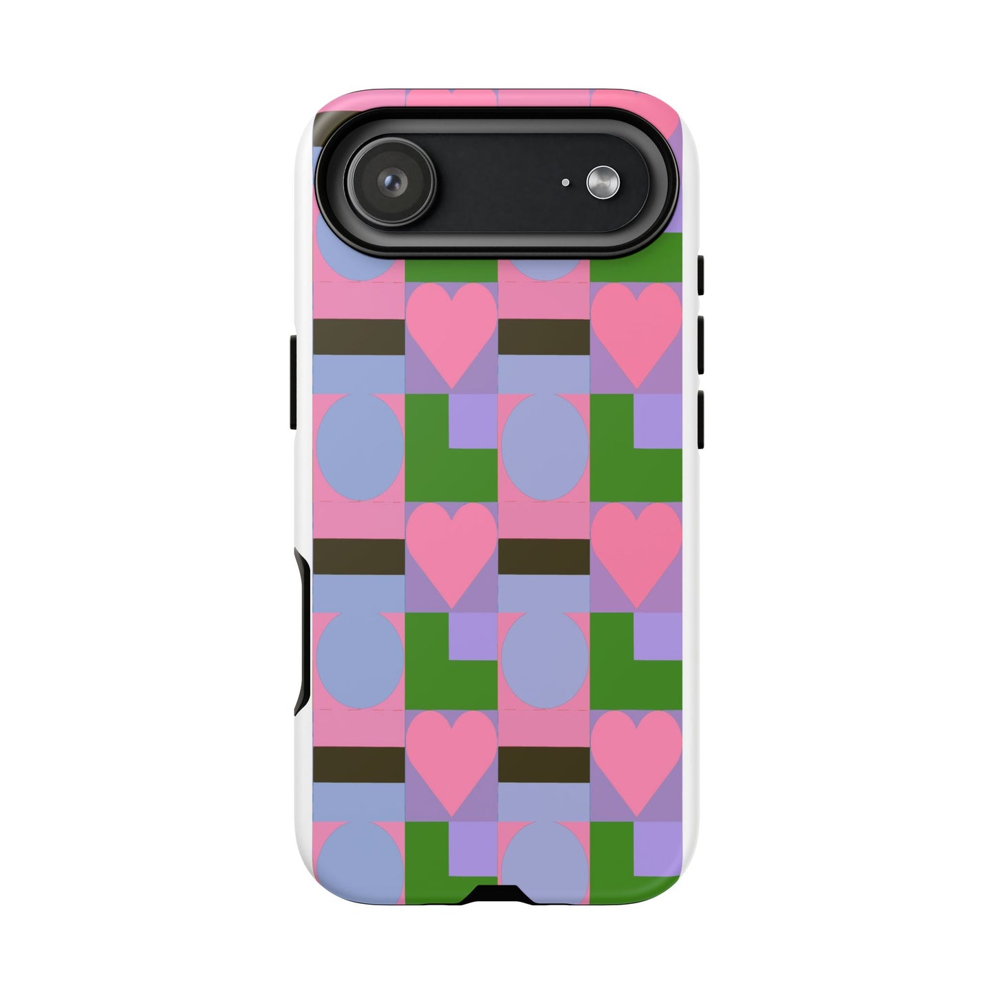 Geometric Heart Pattern Tough Phone Case — Pink & Lavender Protective Cover