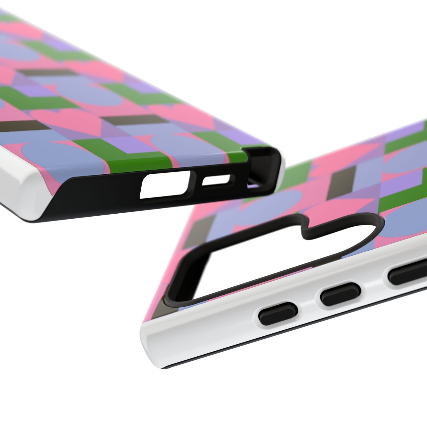 Geometric Heart Pattern Tough Phone Case — Pink & Lavender Protective Cover