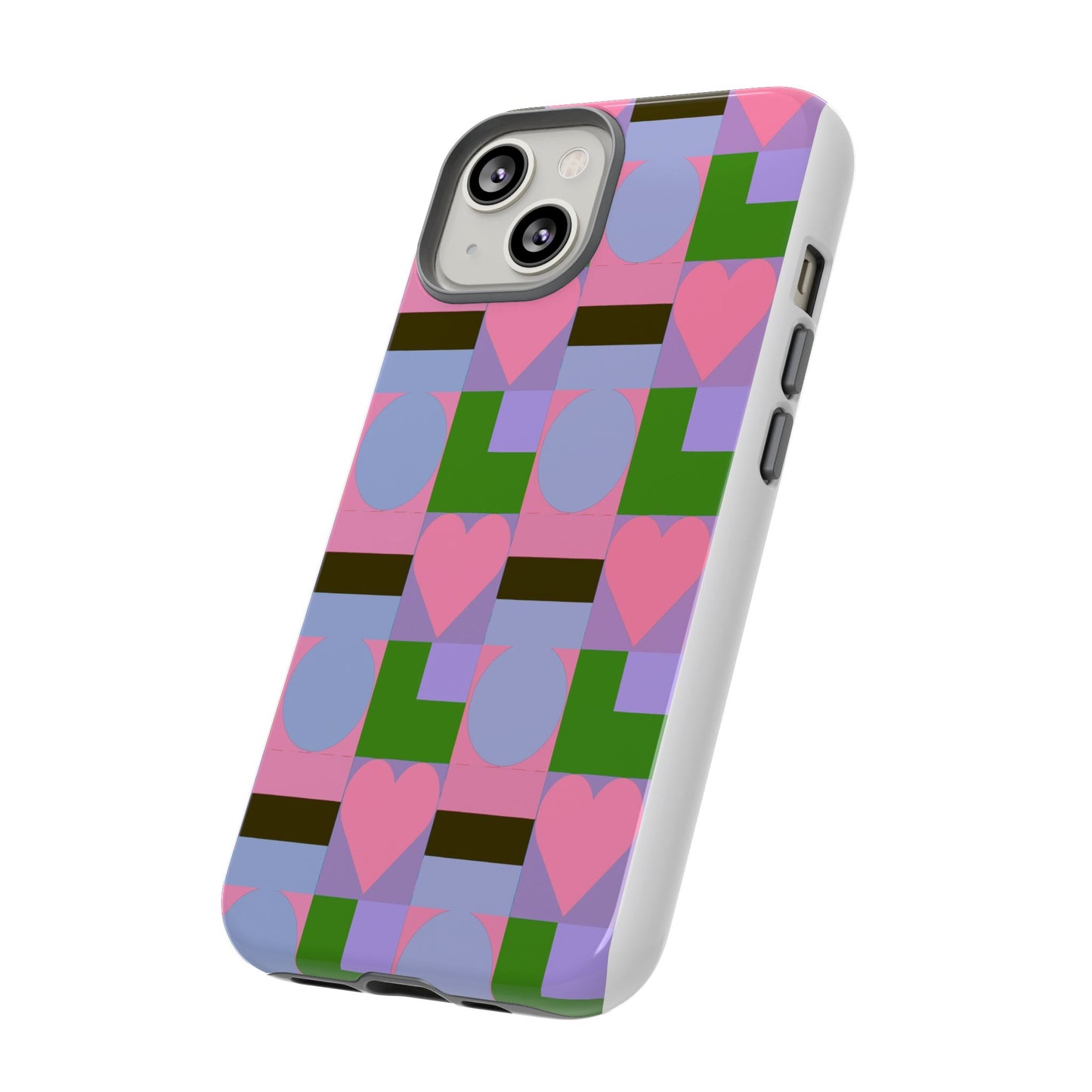 Geometric Heart Pattern Tough Phone Case — Pink & Lavender Protective Cover