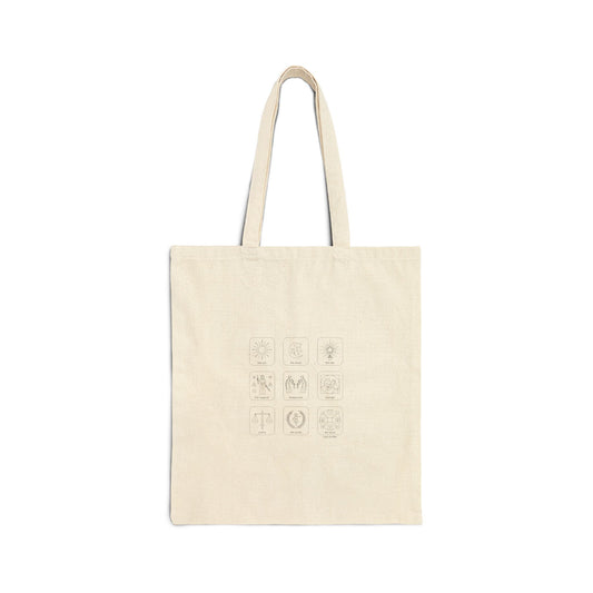 Monochrome Icon Grid Tote | Minimal System Icons, Black & White Symbol Pack