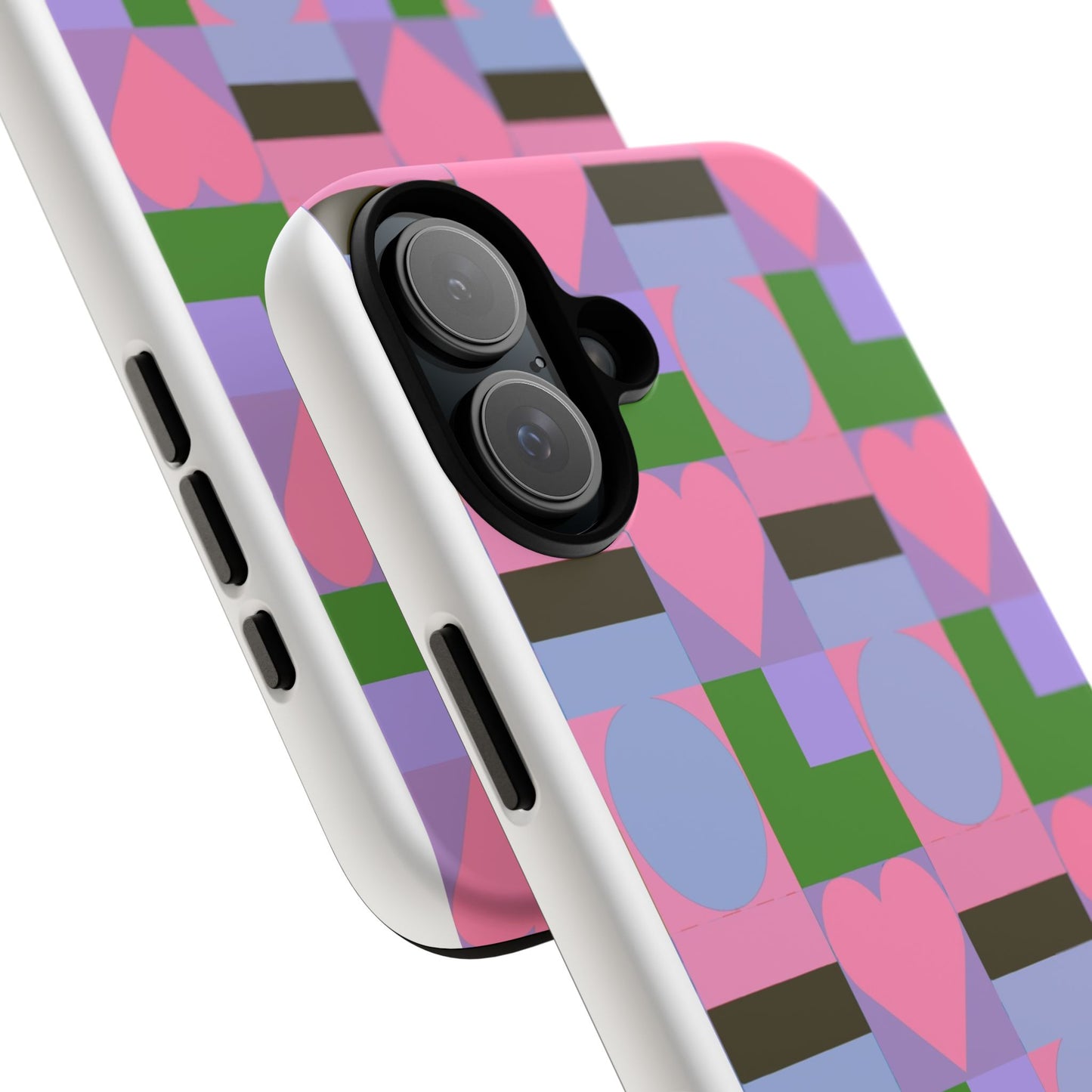 Geometric Heart Pattern Tough Phone Case — Pink & Lavender Protective Cover