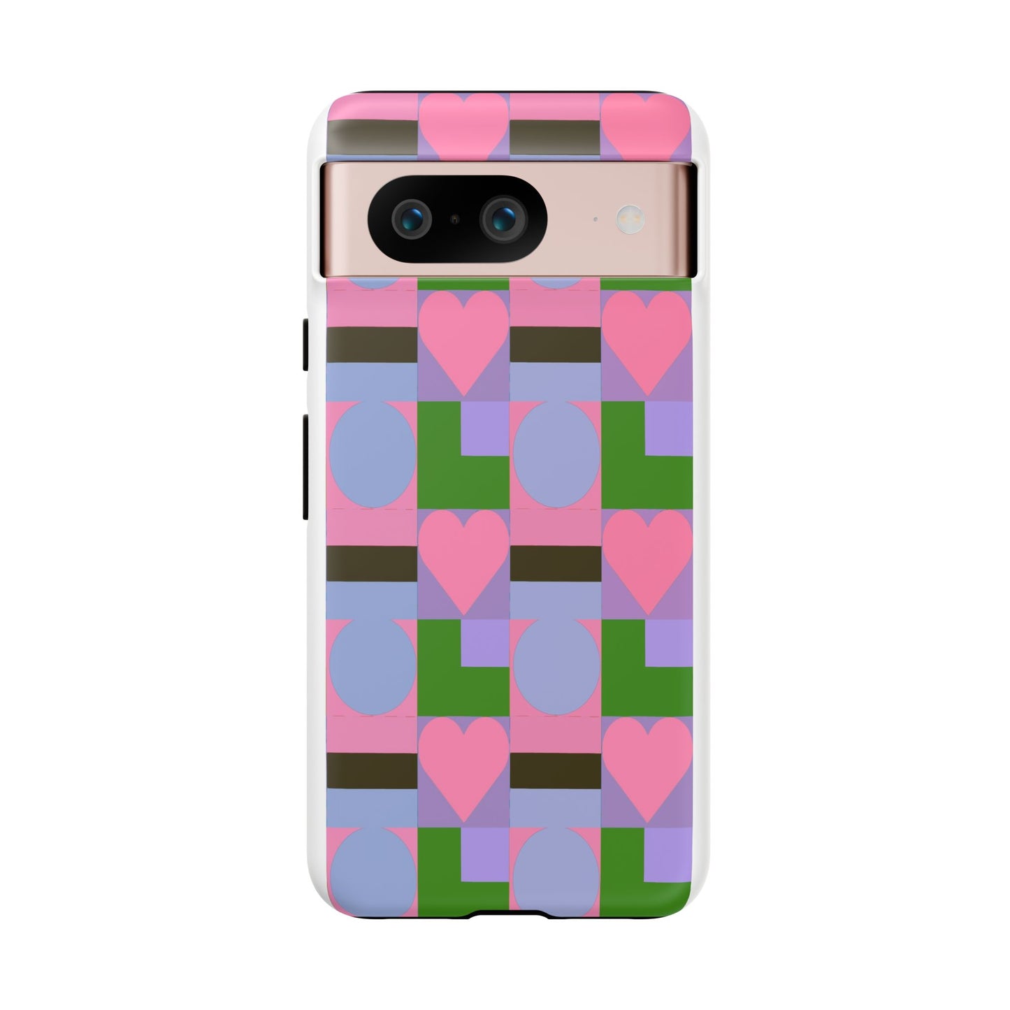 Geometric Heart Pattern Tough Phone Case — Pink & Lavender Protective Cover