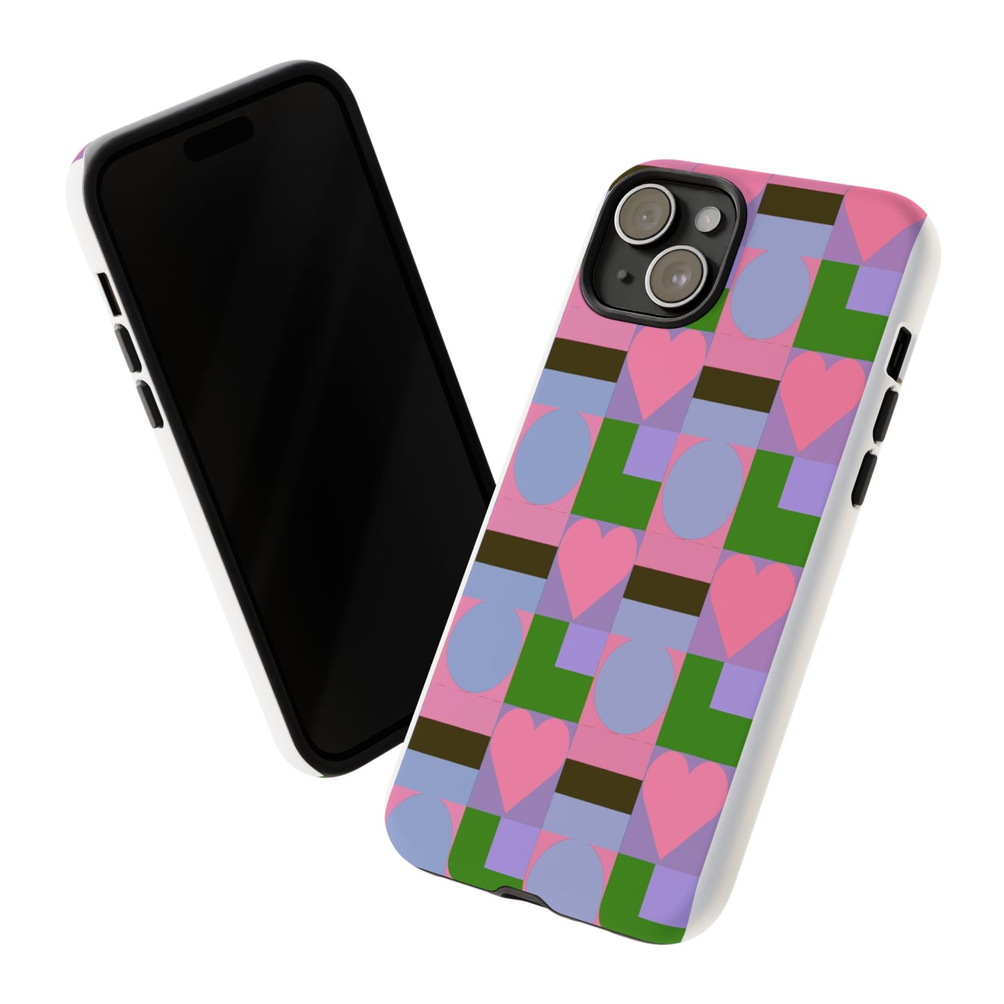 Geometric Heart Pattern Tough Phone Case — Pink & Lavender Protective Cover