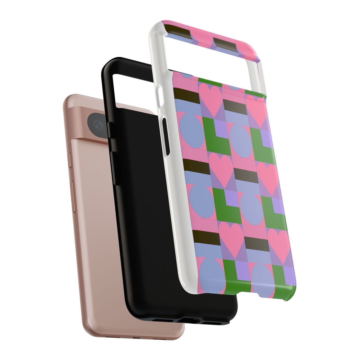 Geometric Heart Pattern Tough Phone Case — Pink & Lavender Protective Cover