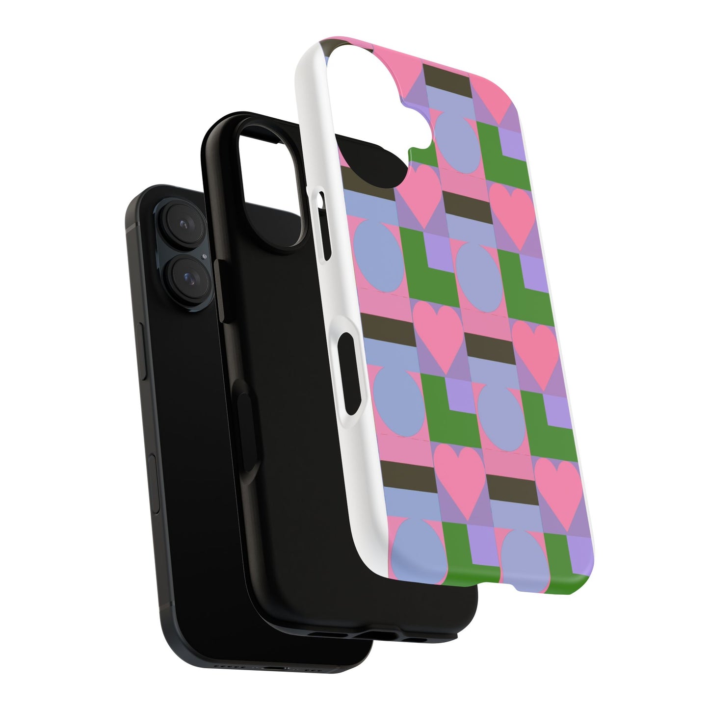 Geometric Heart Pattern Tough Phone Case — Pink & Lavender Protective Cover