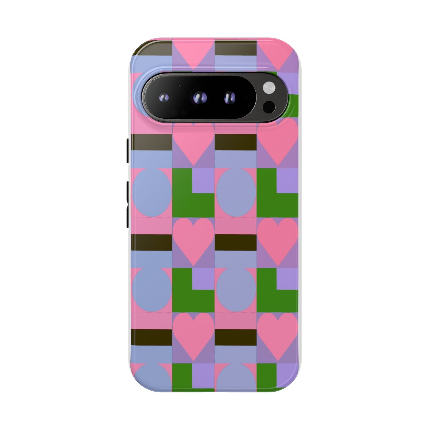Geometric Heart Pattern Tough Phone Case — Pink & Lavender Protective Cover