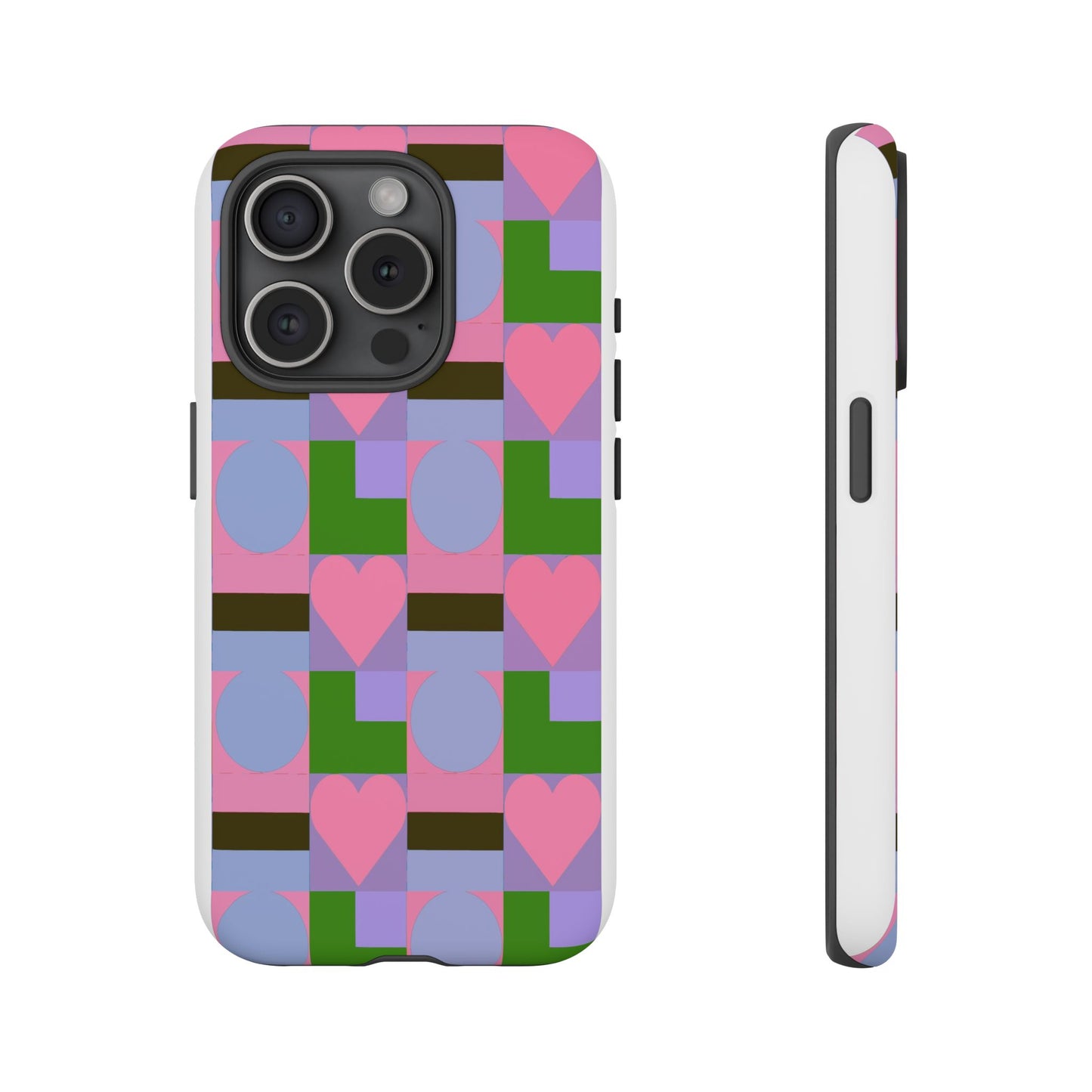 Geometric Heart Pattern Tough Phone Case — Pink & Lavender Protective Cover