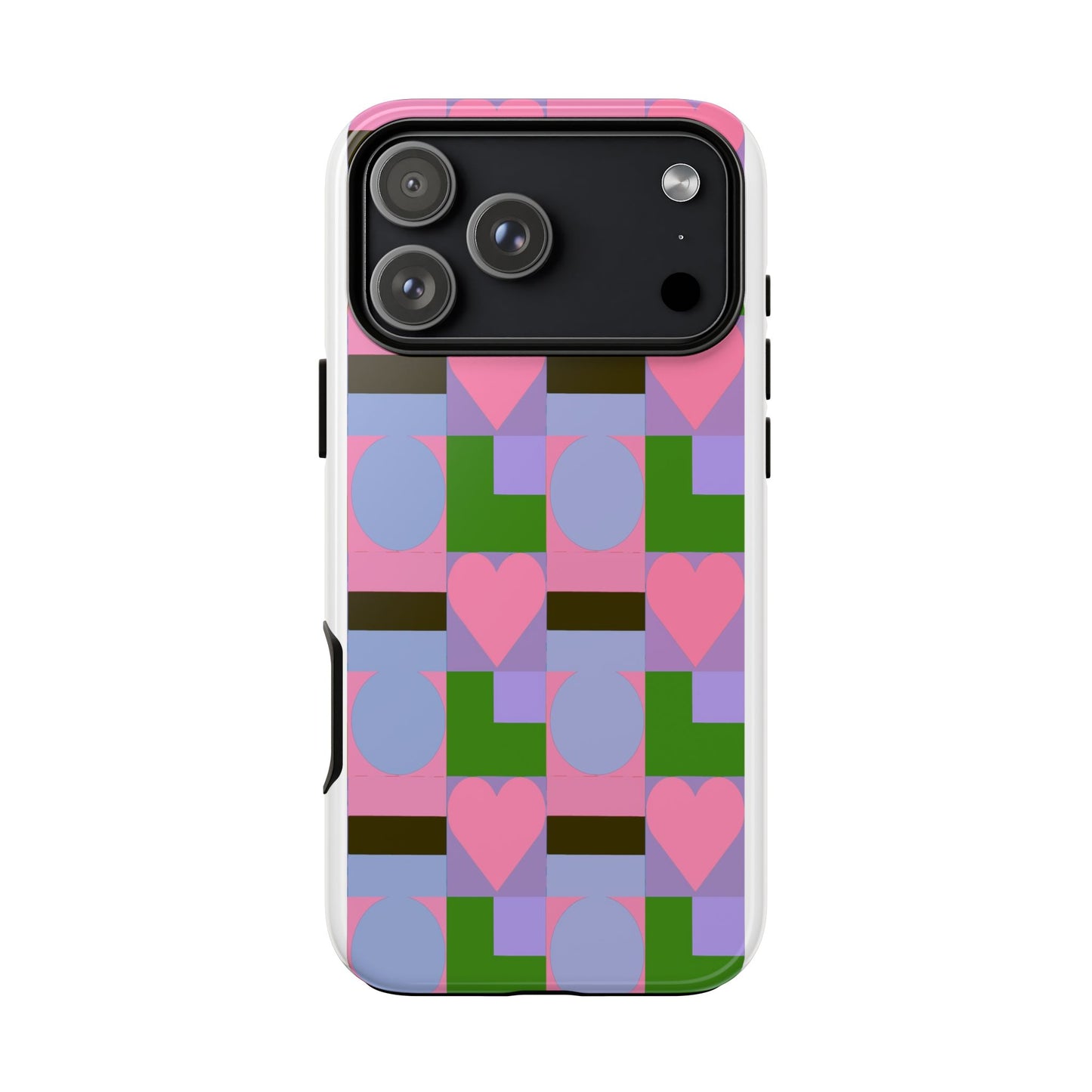 Geometric Heart Pattern Tough Phone Case — Pink & Lavender Protective Cover