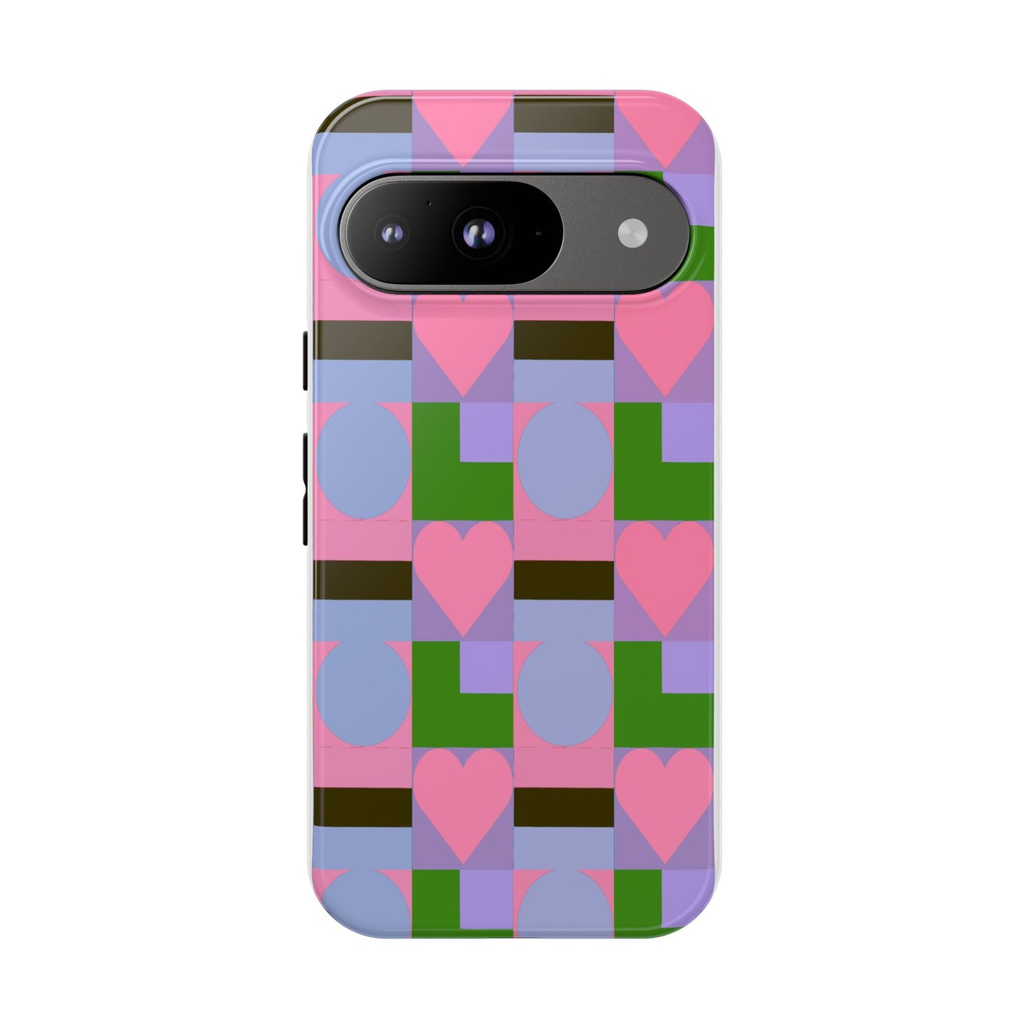 Geometric Heart Pattern Tough Phone Case — Pink & Lavender Protective Cover
