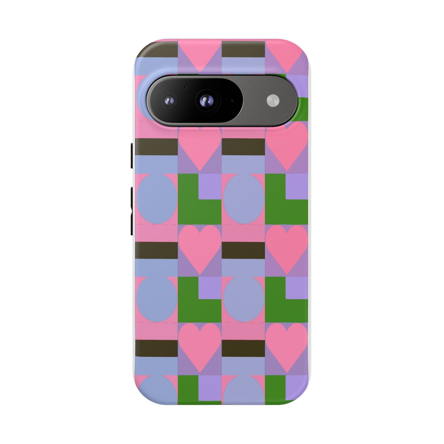 Geometric Heart Pattern Tough Phone Case — Pink & Lavender Protective Cover