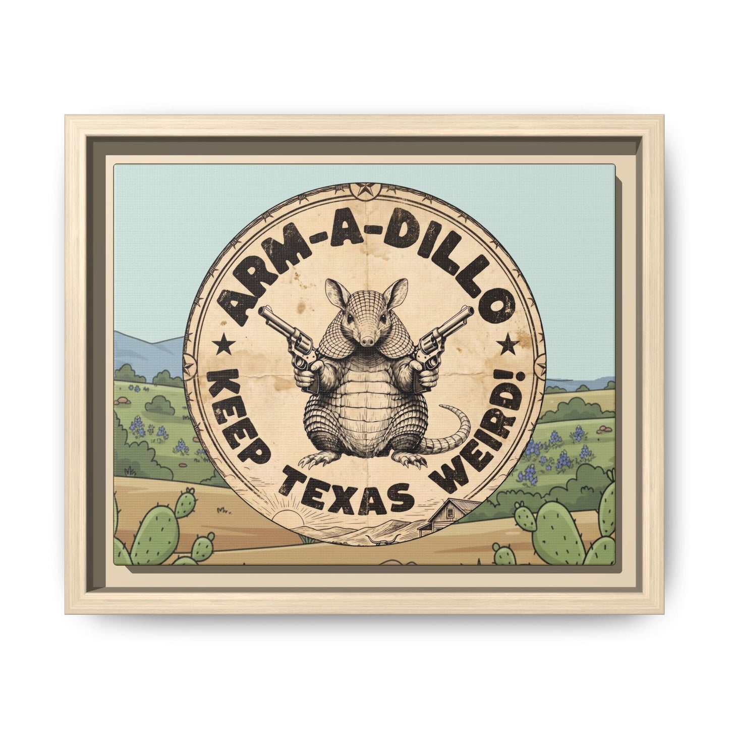Arm-A-Dillo Framed Canvas Print - Keep Texas Weird - Gift For Texan Dillo Lovers - Ready To Hang -