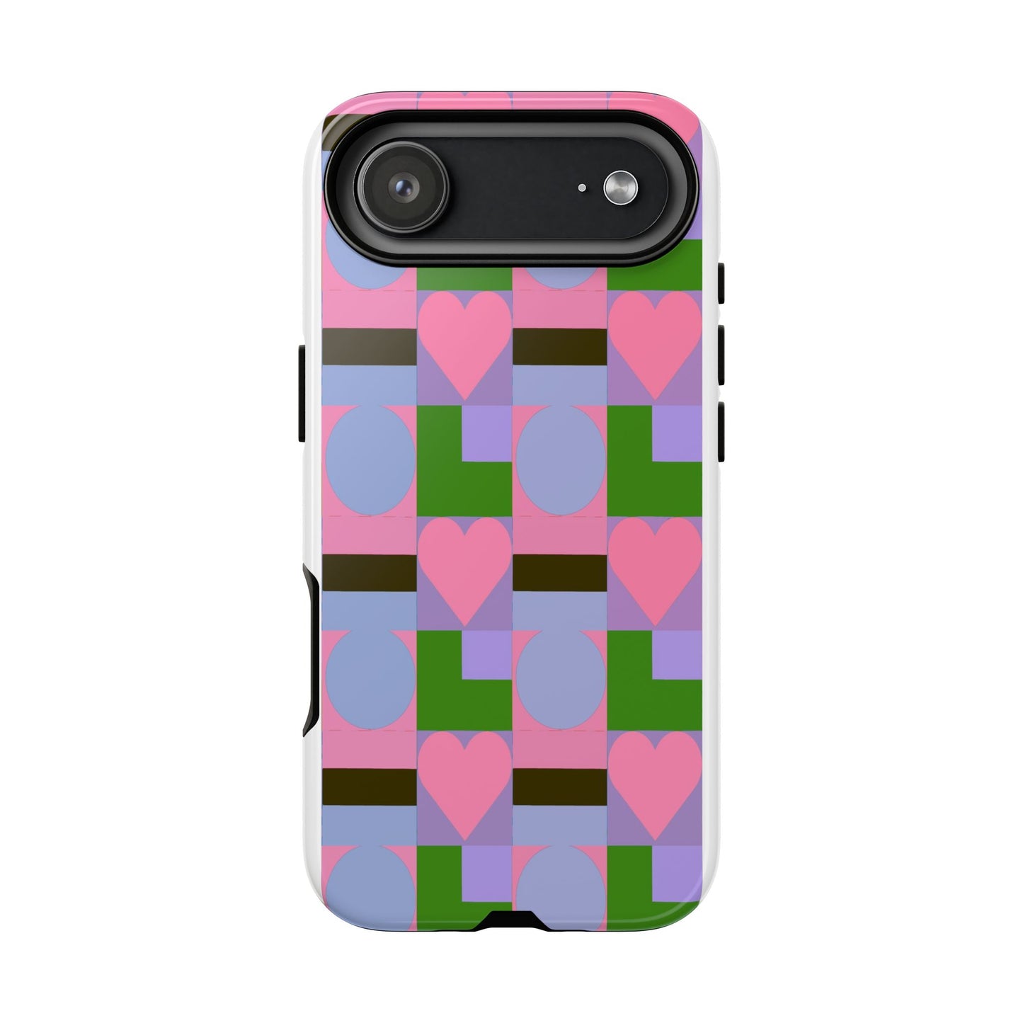 Geometric Heart Pattern Tough Phone Case — Pink & Lavender Protective Cover