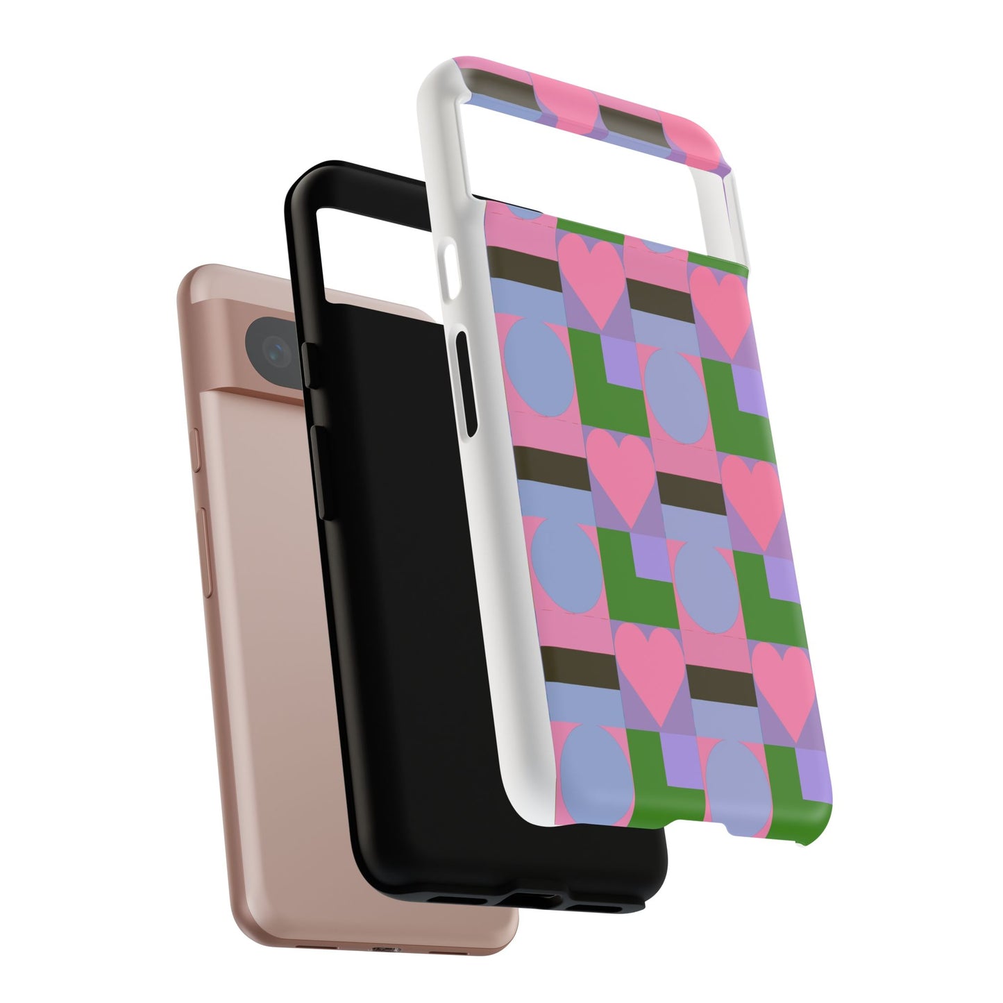 Geometric Heart Pattern Tough Phone Case — Pink & Lavender Protective Cover