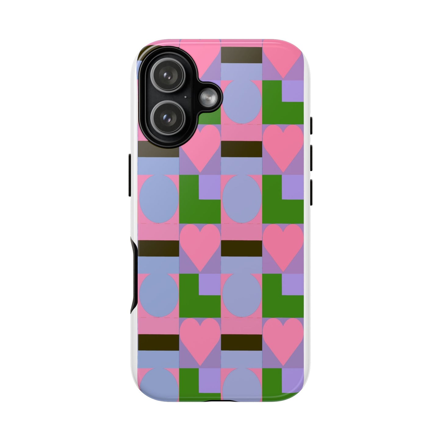 Geometric Heart Pattern Tough Phone Case — Pink & Lavender Protective Cover