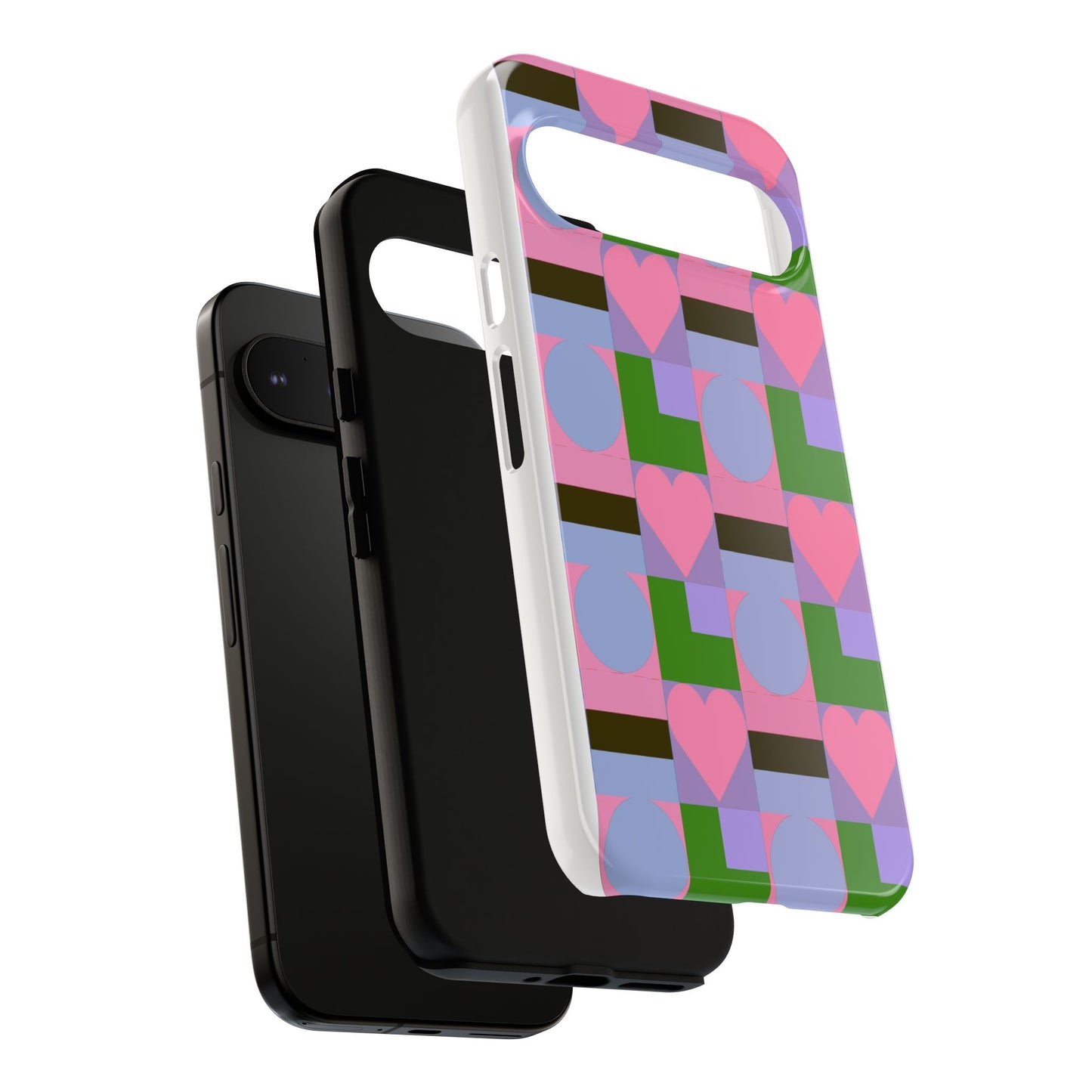 Geometric Heart Pattern Tough Phone Case — Pink & Lavender Protective Cover