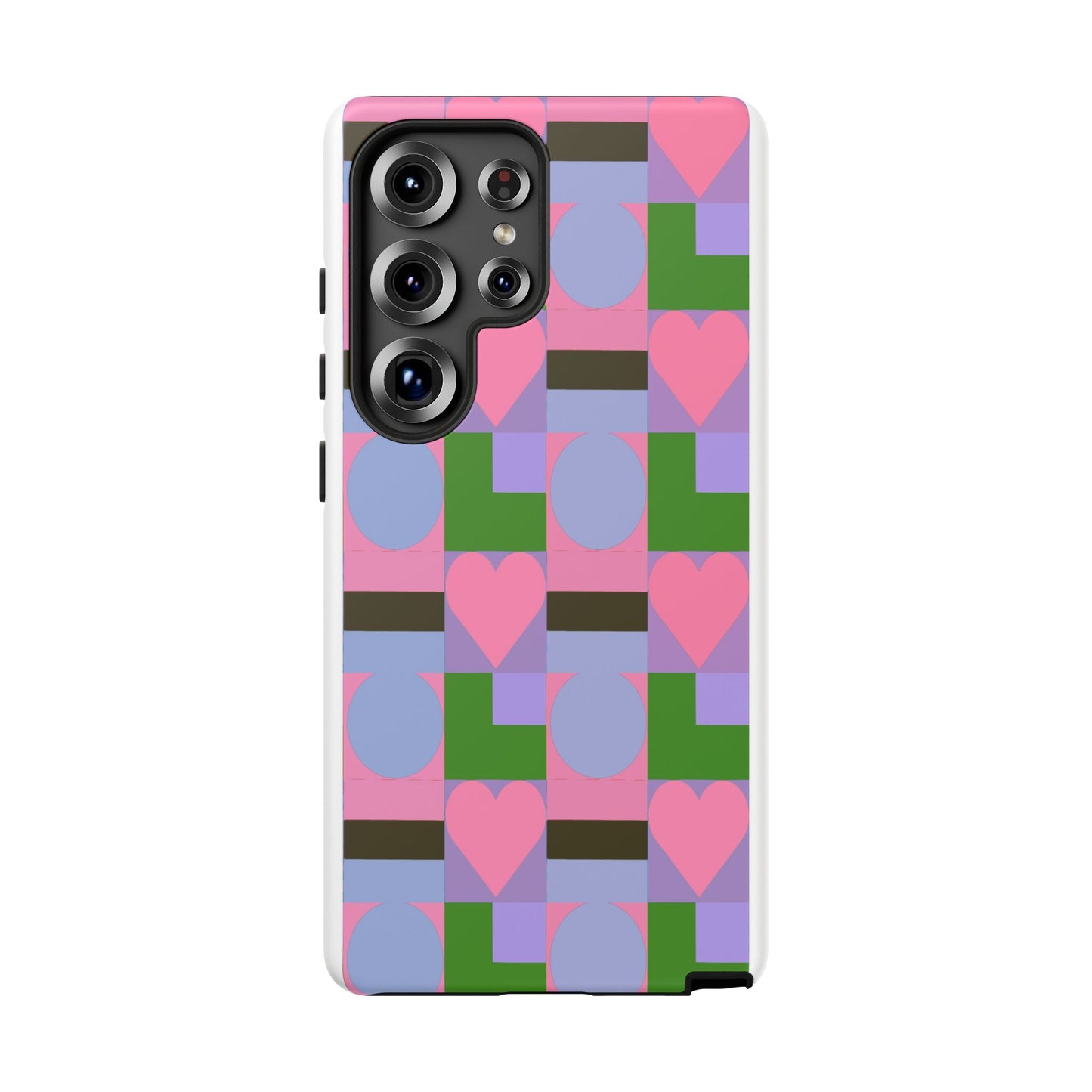 Geometric Heart Pattern Tough Phone Case — Pink & Lavender Protective Cover