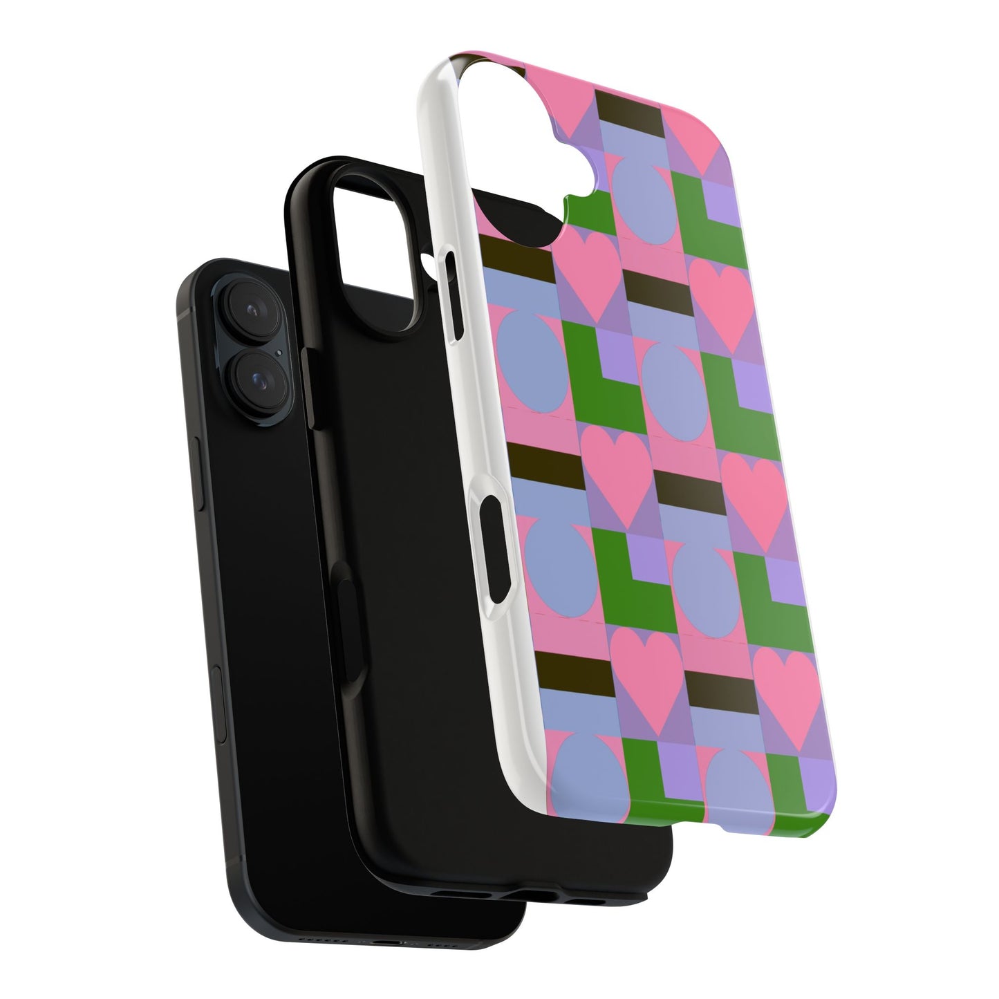 Geometric Heart Pattern Tough Phone Case — Pink & Lavender Protective Cover