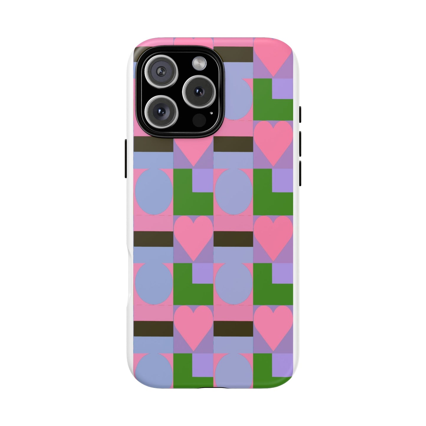 Geometric Heart Pattern Tough Phone Case — Pink & Lavender Protective Cover