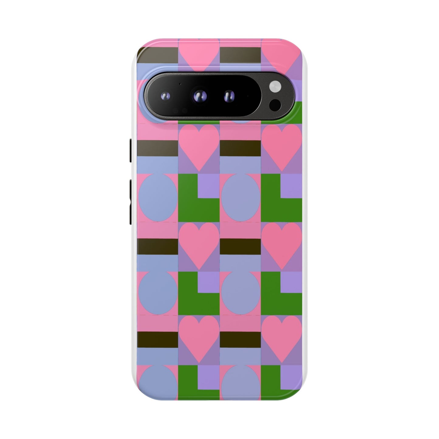 Geometric Heart Pattern Tough Phone Case — Pink & Lavender Protective Cover