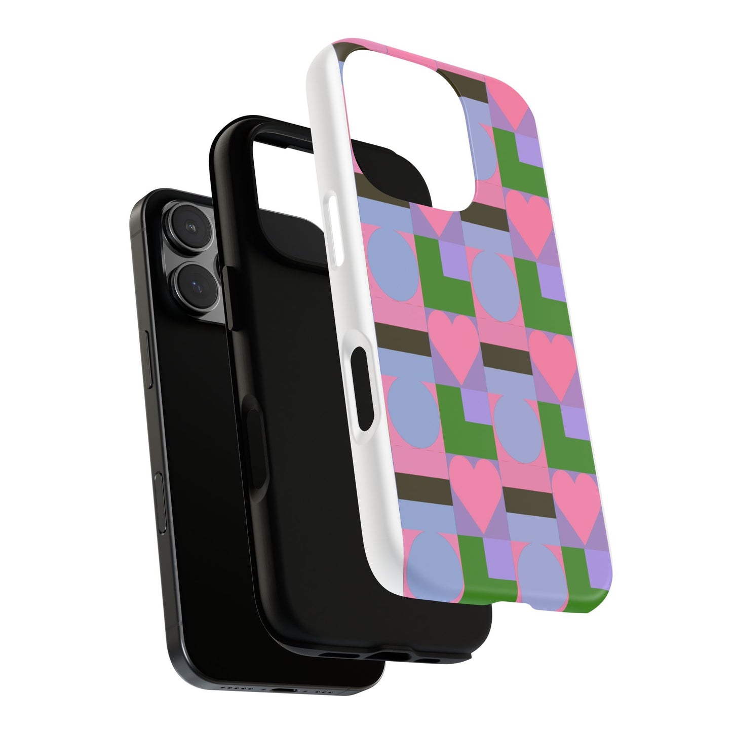 Geometric Heart Pattern Tough Phone Case — Pink & Lavender Protective Cover