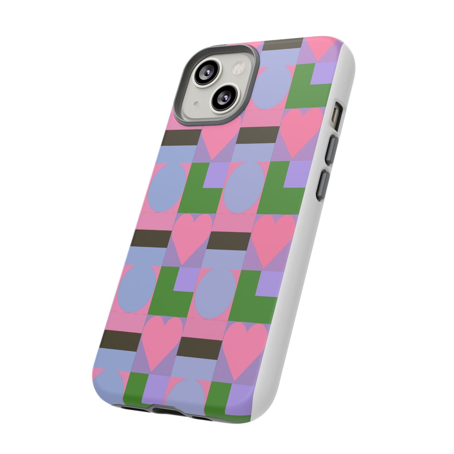 Geometric Heart Pattern Tough Phone Case — Pink & Lavender Protective Cover